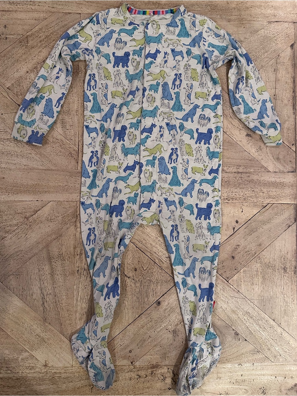 Magnetic Me Blue Green Dog Print Footed One-Piece